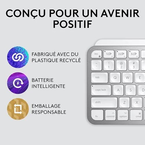 Logitech MX Keys Mini AZERTY Gris clair sans fil rétroéclairé - vue 5