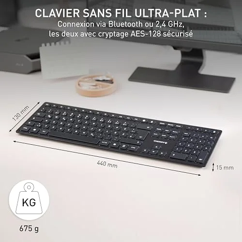 Cherry KW 9100 SLIM AZERTY sans fil 2,4 GHz Bluetooth rechargeable - vue 3
