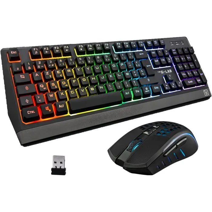 THE G-LAB Combo Tungsten Pack Gamer Sans Fil AZERTY RGB