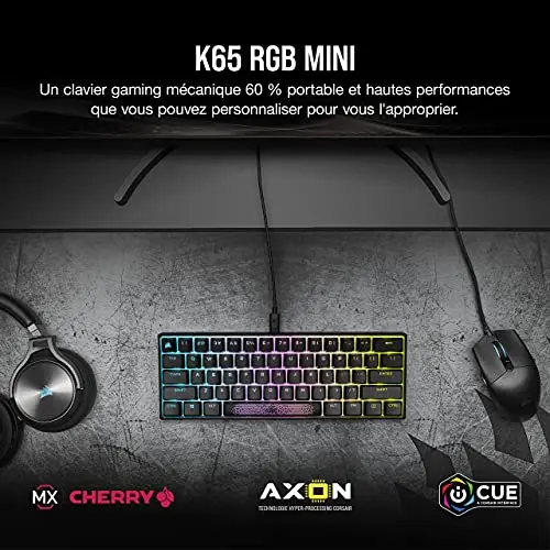 Corsair K65 RGB Mini 60% Cherry MX Red AZERTY Noir - vue 2