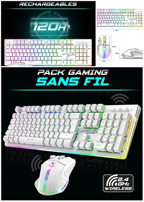 Spirit of Gamer MK600 Pack Clavier Souris Sans Fil RGB 4800 DPI
