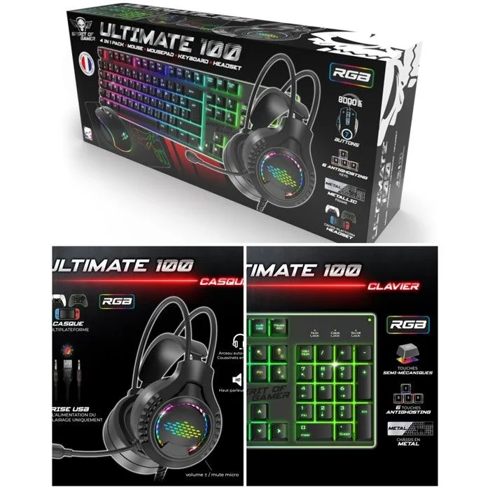 Spirit of Gamer PRO-MKH6 pack 4-en-1 RGB USB