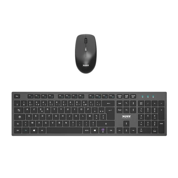 PORT Connect Silent Pack Clavier + Souris Sans Fil 2.4 GHz AZERTY Noir