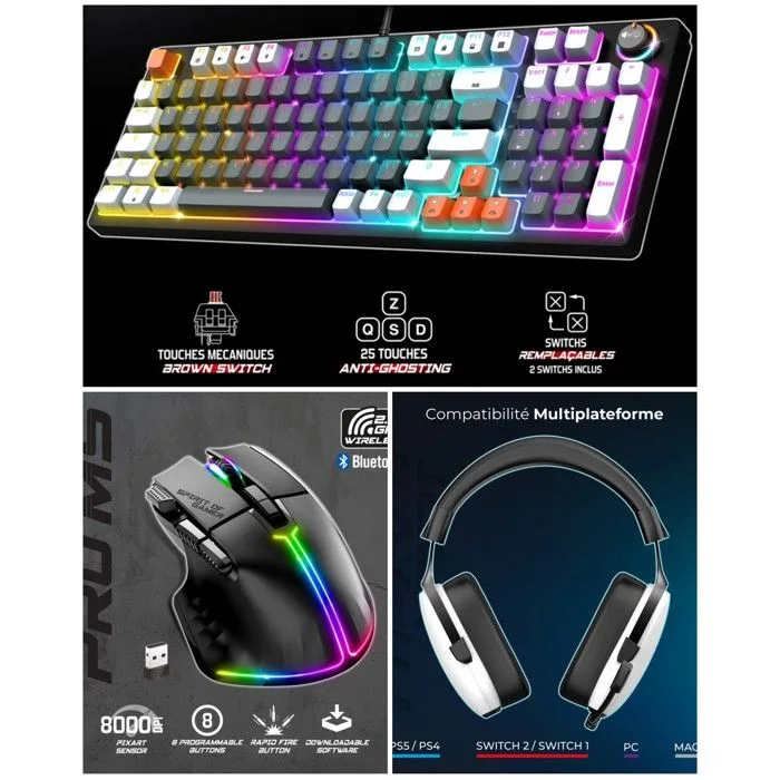 Spirit of Gamer XPERT K350 Artic Mécanique Hot-Swap Brown RGB AZERTY