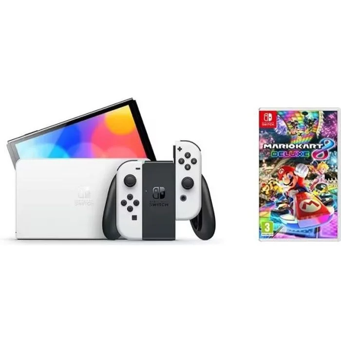 Nintendo Switch modèle OLED blanc + Mario Kart 8 Deluxe Switch