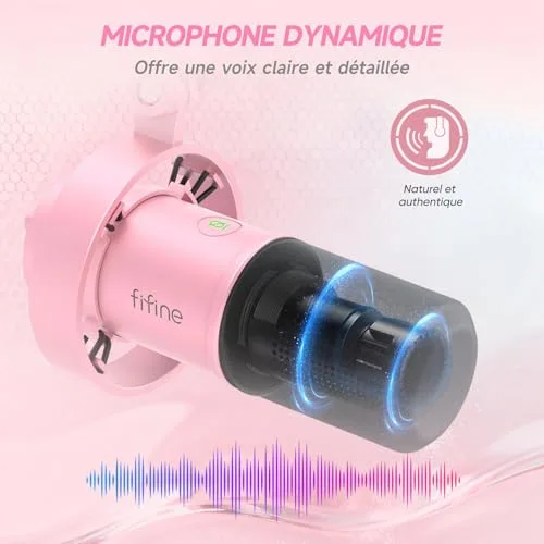 FIFINE AM8 Micro dynamique USB/XLR RGB rose - vue 4