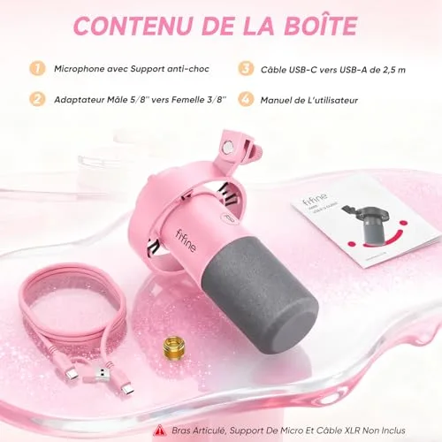FIFINE AM8 Micro dynamique USB/XLR RGB rose - vue 7