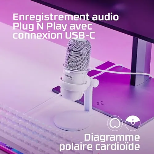 Microphone HyperX SoloCast blanc USB - vue 2