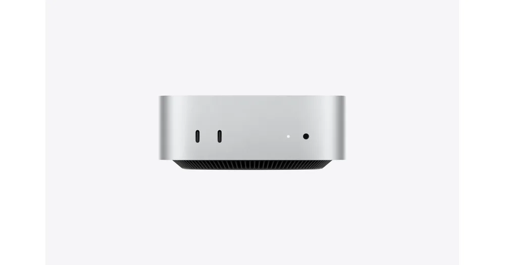 Apple Mac mini M6 16 Go 256 Go : les deux ports USB-C et la prise casque en façade