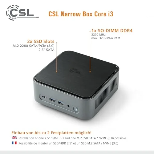 Mini PC CSL Narrow Box i3-N305 32GB 1TB - vue 5