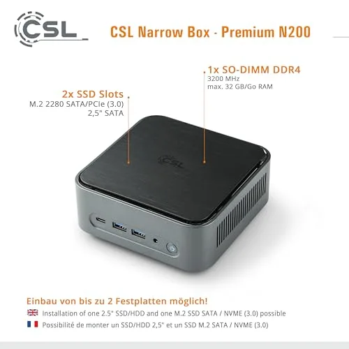 Mini PC CSL Narrow Box Premium Intel N200 8GB 1TB - vue 5