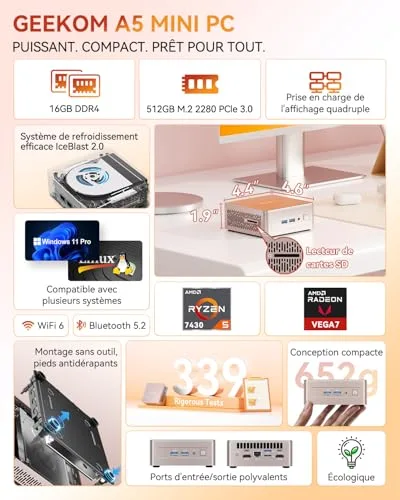 GEEKOM A5 2025 Edition Ryzen 5 7430U 16 Go 512 Go - vue 2