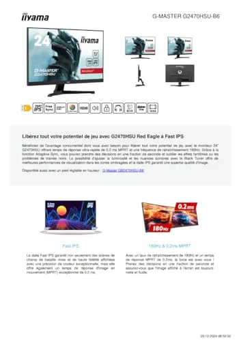 iiyama G-Master G2470HSU-B6 24" Fast IPS 180 Hz - vue 7