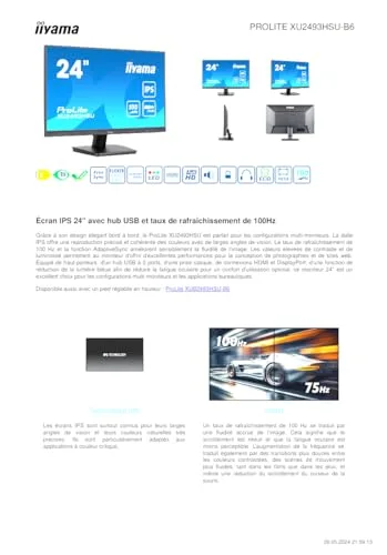 Iiyama ProLite XU2493HSU-B6 24" IPS FHD 100 Hz - vue 6