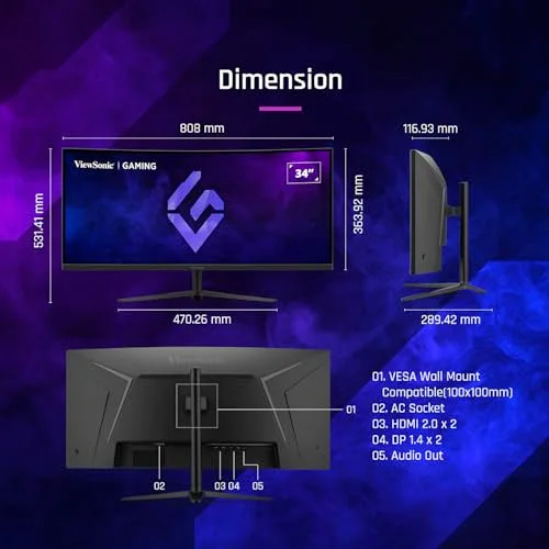 ViewSonic VX3418C-2K 34" UWQHD 180 Hz incurvé - vue 3