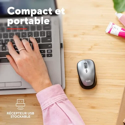Trust Yuki Souris sans Fil Silencieuse Compacte avec Pile Ambidextre 1600 DPI Récepteur USB Compatible Ordinateur - vue 5
