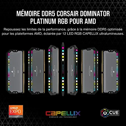 Corsair Dominator Platinum RGB 64 Go Kit 2x32Go DDR5 6000 MHz - vue 2
