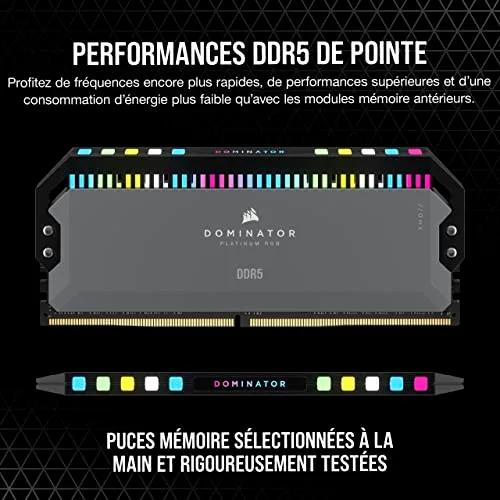 Corsair Dominator Platinum RGB 64 Go Kit 2x32Go DDR5 6000 MHz - vue 3