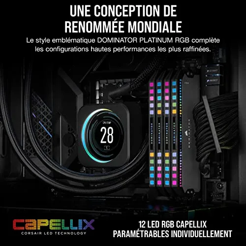 Corsair Dominator Platinum RGB 64 Go Kit 2x32Go DDR5 6000 MHz - vue 4