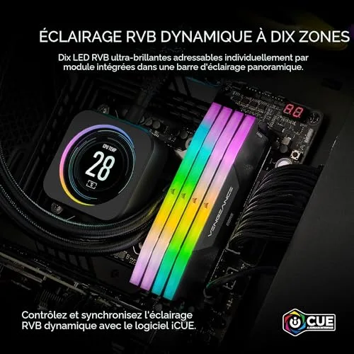 Corsair Vengeance RGB 32 Go Kit 2x16Go DDR5 5200 MHz - vue 4