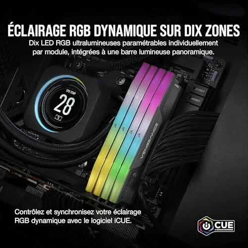 Corsair Vengeance RGB 32 Go Kit 2x16Go DDR5 6000 MHz - vue 4