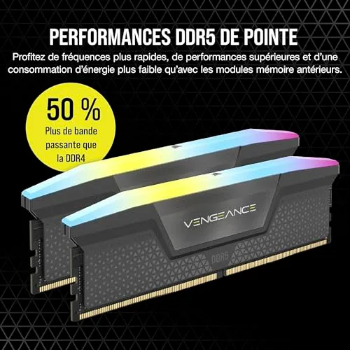 Corsair Vengeance RGB 64 Go Kit 2x32Go DDR5 6000 MHz - vue 3