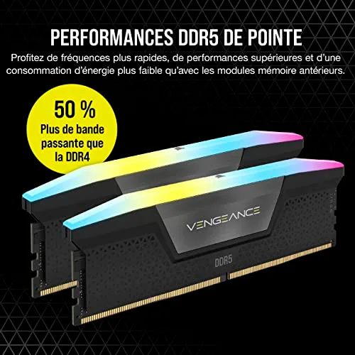 Corsair Vengeance RGB 64 Go Kit 2x32Go DDR5 6600 MHz - vue 3