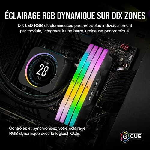Corsair Vengeance RGB 64 Go Kit 2x32Go DDR5 6600 MHz - vue 4