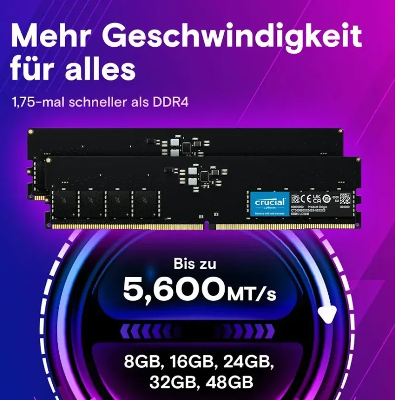 Crucial 64 Go Kit 2x32Go DDR5 4800 MHz - vue 5