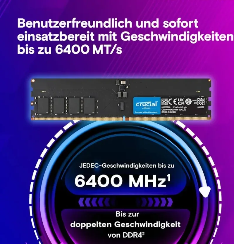 Crucial 64 Go Kit 2x32Go DDR5 6400 MHz - vue 4