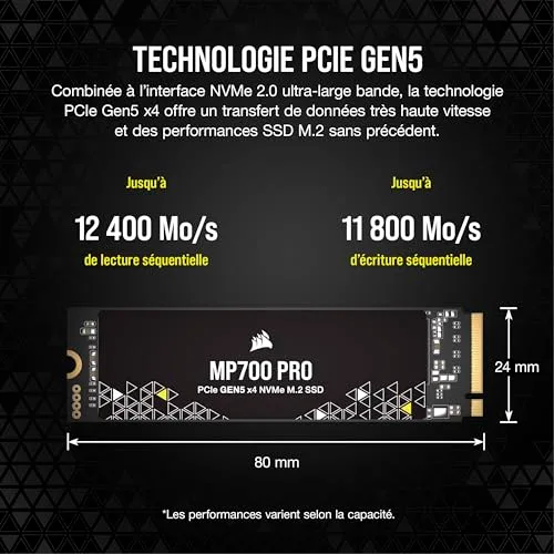 Corsair MP700 Pro 1 To SSD NVMe PCIe Gen5 - vue 3