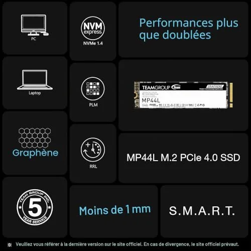 SSD Team Group MP44L 500GB PCIe 4.0 - vue 3