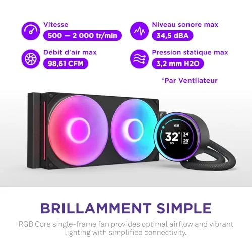 NZXT Kraken Elite 280 RGB - Refroidisseur de liquide CPU AIO - Radiateur 280mm - Ventilateur F280 RGB - IPS LCD 272 - vue 7