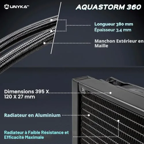 Refroidissement Liquide - UNYKACH - AquaStorm 360 - Compatible Intel/AMD - Aluminium/Cuivre - Noir - vue 6