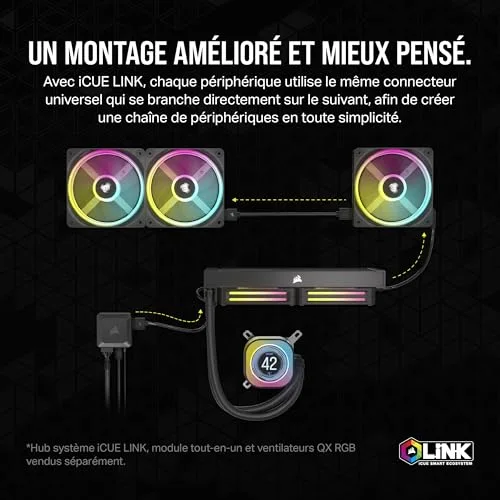 Water Cooling - CORSAIR - iCUE LINK - Écran LCD IPS 21 - 24 LED RGB - Installation facile - vue 3