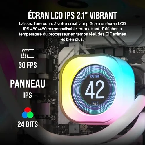 Water Cooling - CORSAIR - iCUE LINK - Écran LCD IPS 21 - 24 LED RGB - Installation facile - vue 4