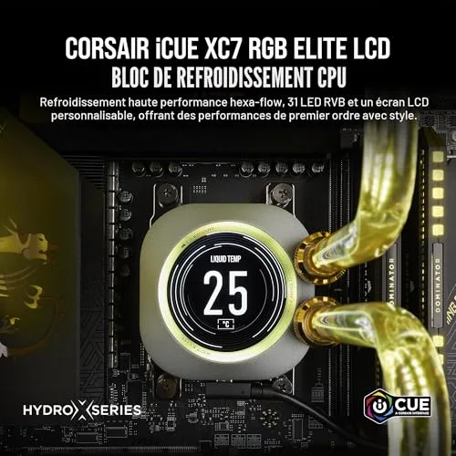 Water Cooling - CORSAIR - iCUE XC7 RGB ELITE LCD pour socket Intel 1700 et AMD AM4/AM5 - Noir - vue 2